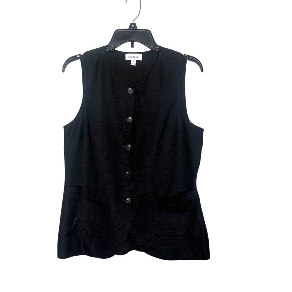Evereve Button Front Linen Blend Vest Sz M Officecore Chic Capsule Minimalist